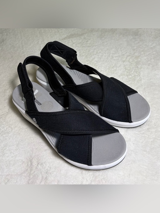 Clarks Shoes - Cloudsteppers Clarks Black‎ and Gray Cross-Strap Slingback Sandals Sz 10